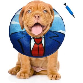 Inflatable Dog Cone Collar for Large Medium Small Dogs, Soft Dog Cone Alternative, Elizabethan Collar Dog Donut Collar E Collar Blow Up Cone for Dogs Cats to Stop Licking After Surgery (Blue, L)