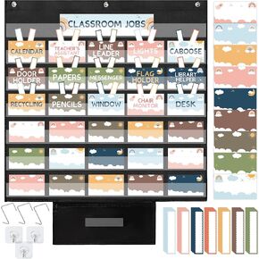 Lesnala 120Pcs Class Jobs Pocket Chart Set with Name Tags and Hook Classroom Management Educational for Back to School Bulletin Board Decorations Boho Style
