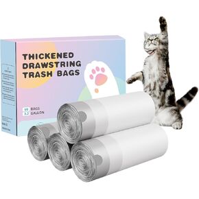 60 Count Self-Cleaning Cat Litter Box Liners, Drawstring Design, 4 Rolls, 20"x18", Pet Waste Bags replacement for Automatic Litter Boxes