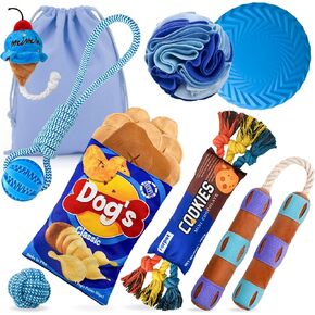 9 Pack Small Dogs Squeaky Toys, Sniffing Interactive Puzzle Ball, Dog Rope Toys, Floatable Flying Disc, Teething Toys, Slow Feeding Training For Small/Medium Breeds, Full Package For New Puppy At Home