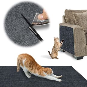 Trimmable Self-Adhesive Cat Scratch Carpet Mat 78.7"x15.7", Cat Scratch Furniture Protector, Replacement for Cat Tree Shelf Shelves Cat Scratching Post, DIY Cat Scratcher Cat Wall Furniture