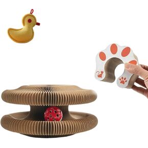 Magic Organ Cat Scratching Board with A Ball Foldable Toy Set with Foldable Cat Toy and Felt Cat Toy Interactive Kitten Toy for Kitten and Small Animals (Brown, Small)