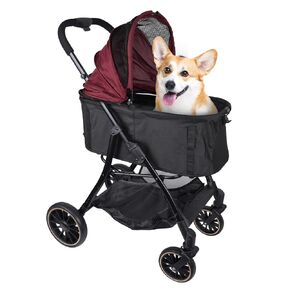 Dog Stroller for 2 to 3 Cats or Small Dogs, 3 in 1 Multifunctional Foldable Travel Stroller for Puppies,Pet Carrier with Large Canbin Size 25 * 19 * 13 inch,Red