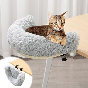 BALAPET Foldable Desk Nest Cat Bed with Steel Frame, Adjustable Soft Faux Fur Cat Hammock Attached to Desk, Cat Shelf Bed for Indoor Cats, Cat Furniture Supports Up to 50lbs