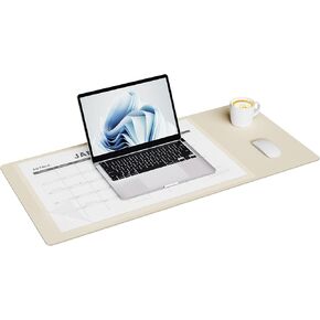 Aothia Desk Pad Protector with 18-Month Calendar (2024-2026), Large Mouse Pad, 31.5x15.7 inches Non-Slip PU Leather Office Desk Mat & Desk Blotter, Olive Green