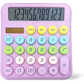 Cute Desktop Calculator, 12 Digits Large Calculator with Clear LCD Display and Large Button, Solar/Battery Powered, Basic Calculator for Business, Office, Home, School, Class (Purple)