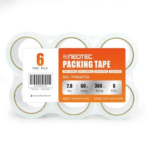 NEO-TEC Packing Tape, Clear Heavy Duty Packing Tape for Packaging, Shipping, Moving, Wrapping, Sealing and Labeling, Each 1.88" Width x 60 Yd Length x 70 mic, Total 6 Tape Rolls