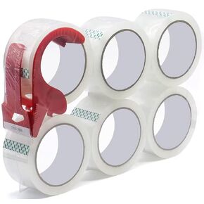 Clear Tape Rolls 6 Pack with Free Dispenser, Heavy Duty Refill Transparent Tapes for Packing, Industrial Packaging for Shipping, Moving Supplies, 1.89 Inch x 72.2 Yards.