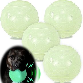 4-Pack 3.5" Glow Squeaky Dog Balls,Bouncy Glow in The Dark Dog Ball with Squeaker, Durable Dog Rubber Ball Toys Glowing Fetch Balls for Medium Large Dogs Nighttime Playing Indoors & Outdoors