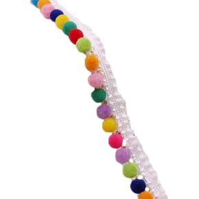 Yalulu 5 Yards Rainbow Pom Pom Ball Fringe Trim Ribbon for Clothes Sewing Lace Ribbon Home Party Wedding Material Apparel (White 1 Row)