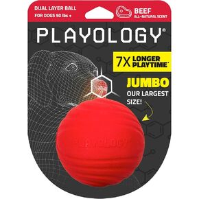 Playology Dual Layer Ball for Dogs | Engaging All Natural Beef Scented Red Toy | Jumbo Sized Chew Ball for Large to X-Large Dogs (50 lbs +)