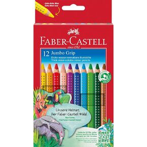 Faber-Castell 110912 Jumbo Grip Colouring Pencils Set, 12 Pieces, Triangular, Shatterproof, for Children and Adults