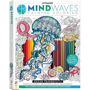 Art Maker: Mindwaves Coloring Kit: Ocean Tranquility - Adults Mindfulness Coloring Book Kit, Includes 30 Colored Pencils, Stationery Kit for Adults