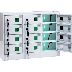 Secure and Convenient 12 Slots Cell Mobile Phone Metal Storage Cabinet Lockers with Charger Charging Station Cabinet and Key Lock White - Ideal for Students and Employees or Police Station