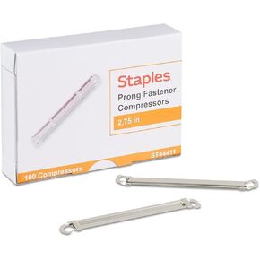 Staples 2-Piece Prong Fasteners, Compressor Unit, 2 3/4" Width, 3 1/2" Capacity, 100/PK