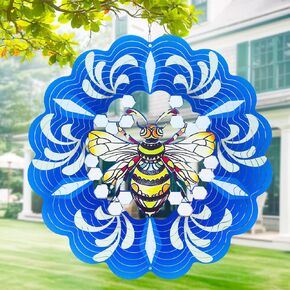 Bee Metal Wind Spinners, 3D Hanging Wind Spinner for Outdoor & Indoor Decor, 12 inch Wind Spinner for Ornament Giftsquestions for Women/Men, Metal Wind Kinetic Sculpture for Yard, Garden Decoration