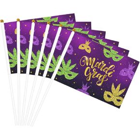 Mardi Gras 2024 Carnival Holiday Small Mini Flags Hand Hand Flag Festival Stick Flag Party Decorities Sign