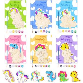 Zcstioxl Valentines Day Gifts for Kids, Valentines Painting Set Cards School Gift Exchange Classroom, Wooden Painting Set Art Supplies for Girls Boys, Party Favors