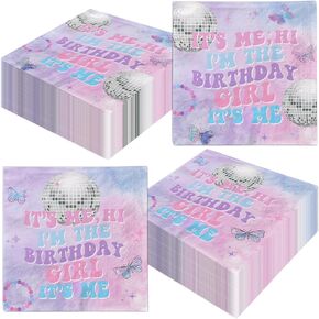 Its Me Hi Im The Birthday Girl Its Me Nakpins, itsme napkins 40Pcs Pink and Purple Girl Nakpins Disposable Its Me Hi Im The Birthday Girl Its Me Music
