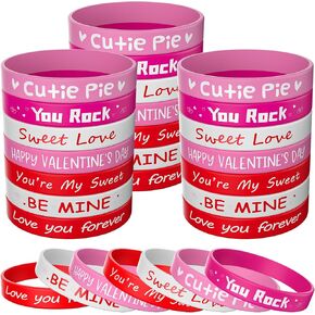 Morcheiong 42 Pieces Valentine's Day Party Favors Rubber Bracelets Pink Red Classic Silicone Wristbands for Kids Adults Valentine's Day Party Decorations