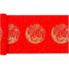 13.39" x 65.62ft Chinese Red Paper, Red Xuan Paper Roll Blank Thicken Dragon and Phoenix New Year Spring Festival Red Rice Paper Calligraphy for Chunlian Duilian