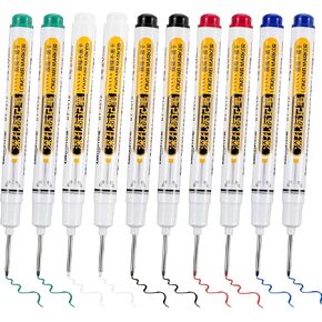 10PCS Long Head Deep Hole Marker, Permanent Markers Carpenter Ink Marker Pens 20mm Long Deep Nib Markers Waterproof Quick Dry Colorful Construction Markers for Bathroom Woodworking