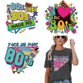 4 Sheets Take Me Back to The 80s 90s Iron on Patches for T-Shirt Iron on Decals Colorful Heat Transfer Stickers Decal Design Vinyl Transfer Patches Craft DIY for Clothes Backpacks Cover Decor Applique