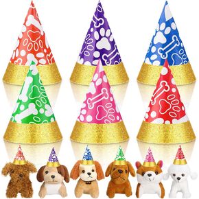 24 Pcs Mini Dog Hats Cone Pet Birthday Party Hats Bulk Cute Small caps for Dog Stuffed Animals Adopt a Pet Party Supplies Costume Accessories