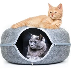 Markashop_ Cat Tunnel Bed - قطة قطة مقاومة للخدش مقاوم لها أنفاق قطة كبيرة الحجم للقطط الداخلية كهف القطط القابلة للغسل لقطط كبيرة تصل إلى 17 رطلاً