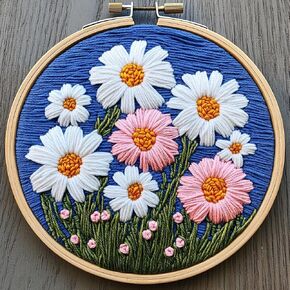 Generic DIY Punch Needle Craft Kit - White Daisy Flowers Embroidery - Modern Style - 20x20cm - Adults, Kids - Non-Foldable