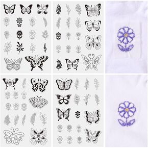 Elecrelive 70pcs Flower Butterfly Hand Sewing Stabilizers Wash Away Water Soluble Stabilizer Stick Dissolve Sew Sticker Embroidery Transfer for Hand Sewing T-Shirt Jeans Jackets