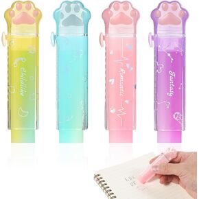4 Pack Sliding Retractable Pencil Erasers, Cute Cat Eraser Paw Kawaii Eraser Gradient Jelly Eraser with Cat Paw Plastic Sleeve for School Office Clean Erase Rubber