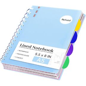 Yoment 5 Subject Notebook with Tabs Dividers Small Spiral Notebook, 6" X 8" Lined Journal Notebooks for School Office Work, 206 Pages Notebooks for Women Men School Meeting,Blue