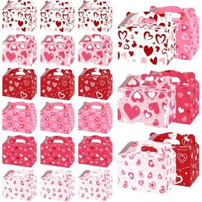 24 PCS Bakery Treat Boxes Heart Prints Cardboard Box Valentine Bakery Bokery Boxes Barty Forms Boxes for Holiday Factries Box Wedding Donut Candy Gift Box