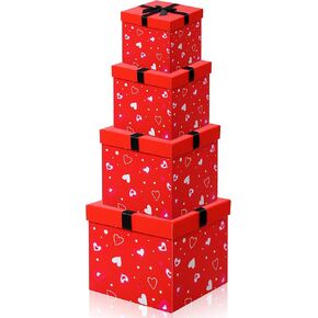 Epakh 4 Pcs Valentines Nesting Gift Boxes with Lids Holiday Gift Boxes Assorted Sizes for Valentine's Day Presents Flower Birthday Bridesmaid Wedding Christmas Party Favor(Classic)