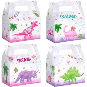 WERNNSAI 12 Pcs Watercolor Dinosaur Treat Boxes - Dinosaur Theme Candy Goodie Boxes Pink Party Favor Boxes Dino Theme Party Decorations for Girls Kids Birthday Jurassic Party Supplies