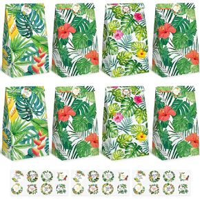 Shindel 24pcs حفلة تفضيل الحقائب ، حقائب الحفلات في لواو هاواي ، حقائب الهدايا الأكياس الأكياس الأكياس الورقية أكياس الحلوى مع ملصقات لحفلات هاواي والفضلات 4.7 "× 3.1" × 8.7 "