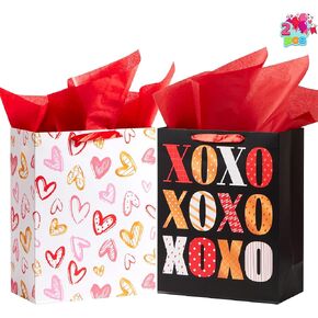 JOYIN 2PCS Gift Bags with Red Tissue Papers, Goodie Bags for Kids Party Favors, Classroom Exchange Prizes