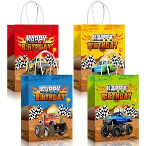 Monsters Truck Party Favor Bags Racing Trucks Paper Gift Goody Treat Candy Bags for Themed Birthday Party Supplies(16 Pcs,Simple)