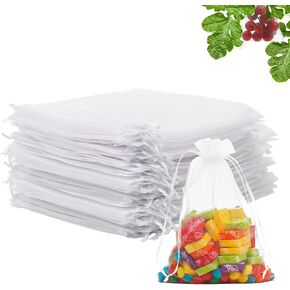 Iwokerfull 60Pcs White Organza Bags 5x7 inch, Small Jewelry Bags Bulk Sheer Mesh Drawstring Gift Bags, Sheer Wedding Party Favor Bags, Empty Sachet Bags for Candy Gift Pouches Valentine‘s Day Festival