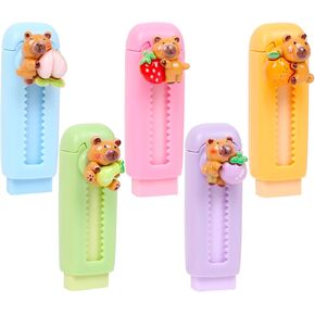 Capybara Retractable Erasers, 5 Pcs Cute Capybara Erasers for Kids, Kawaii Fruit Capybara Push-Pull Rubber Eraser for Kids Boys Girls Students School Office Supply Stationery