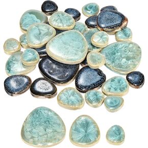 MECCANIXITY 200g Ceramic Mosaic Tiles for Crafts Bulk, Pebble Blue and Green Ceramic Tiles for Mosaic Kits Garden Stepping Stone Cup Mat