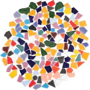 200g Ceramic Mosaic Tiles Colorful Irregular Broken Porcelain Tiles Crystal Mosaic Glass Pieces for DIY Crafts Plates Flowerpots Handmade Home Decor Mixed Color