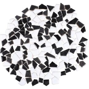 200g Ceramic Mosaic Tiles Irregular Broken Porcelain Tiles Crystal Mosaic Glass Pieces for DIY Crafts Plates Flowerpots Handmade Home Decor Black White