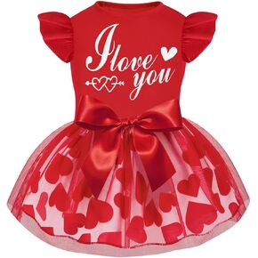 Valentines Dog Dress with Bowknot, Dog Tutu Skirt Tulle Dress Pet Apparel Puppy Outfit Holiday Dog Clothes for Small Dog Girl (Red, X-Large)