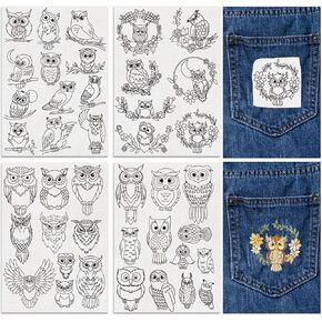 FREEBLOSS 42Pcs Stick and Stitch Embroidery Paper 4 Sheets Water Soluble Stabilizer for Embroidery Owl Water Soluble Embroidery Patterns for Clothing Repair Decor