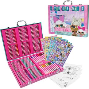 L.O.L Surprise! Colored Pencils Art Supplies Kids Drawing Kit School Supplies Painting Kit Girls Drawing Pencils Art Kit Travel Case with Crayons Arts and Crafts for Kids 4-12 (Pink 130 Pcs)