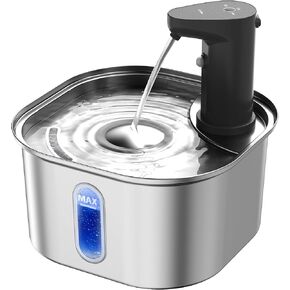 Small Cat Water Fountain Cordless Stainless Steel 2L 68oz, 5000mah Rechargeable Battery Operated Cat Water Fountain, Automatic Pet Water Dispenser for Cats Indoor with Motion Sensor, 6-Layer Filter