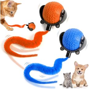 2PCS Interactive Cat Ball Toy, Cat Ball Toys with Cord Imitation Mouse, Obstacle Avoidance Smart Cat Toys, Smart Self Rolling Cat Toys for Bored Indoor Adult Cats, Enrichment Toys (Blue+Orange)