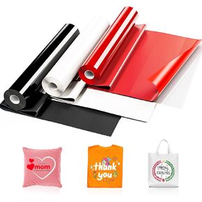 Heat Transfer Vinyl, 3 Roll 12" x 20Ft, Red HTV, White HTV, Black HTV, Iron on Vinyl for Cricut Cutting Machine and Heat Press (Total 60ft)